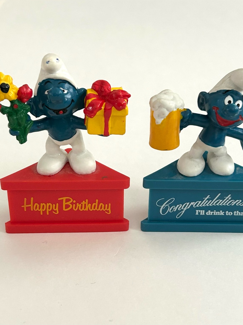 Vintage Smurfs “Happy Birthday” and “Congratulations! I'll drink to that"